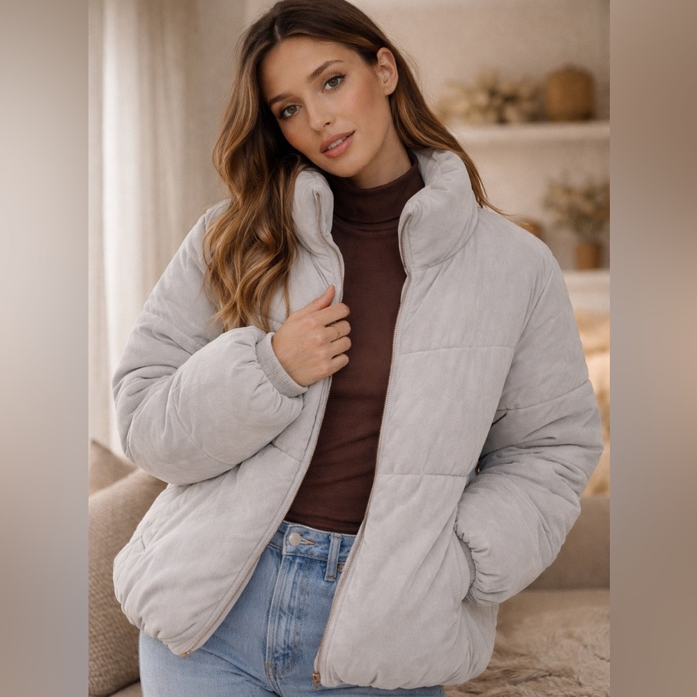 Old Navy Light Gray Puffer Jacket